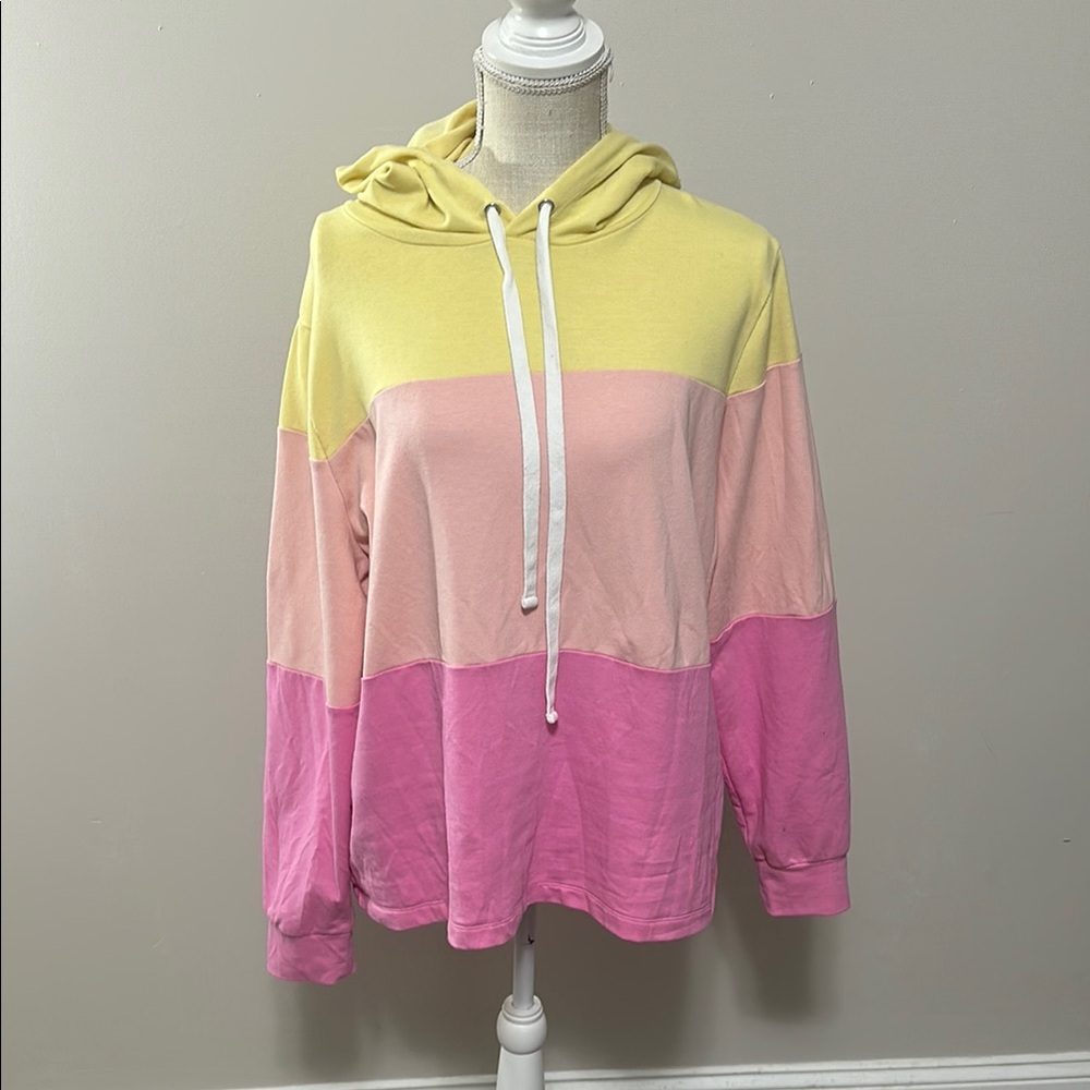 J Crew Colorblock Hoodie - Yellow, Pink, andโ Purple